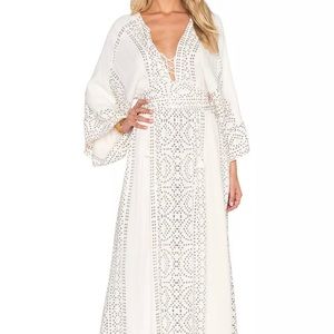 Free People Kimono Sleeve Ivory Lace-up Maxi Dress